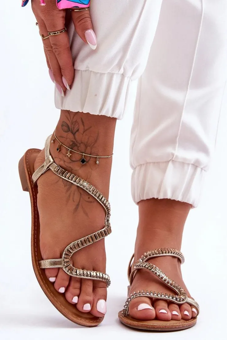 Discount Boto Wsuwane Sandały Damskie Z Ozdobami Złote Hayen