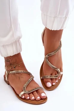 Discount Boto Wsuwane Sandały Damskie Z Ozdobami Złote Hayen