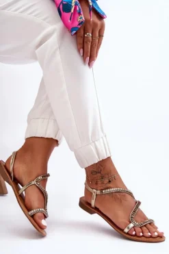 Discount Boto Wsuwane Sandały Damskie Z Ozdobami Złote Hayen