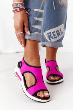 Online Damskie buty S.Barski Wsuwane Sandały Na Koturnie Fuksja Zoey