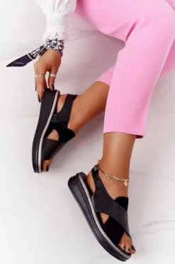 Damskie Buty Sergio Leone Wsuwane Sandały Na Platformie Sergio Leone SK029 Czarne