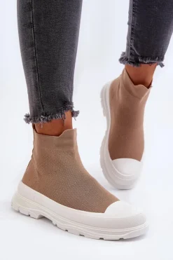 Boto Botki Wiosenne|Botki Sznurowane*Wsuwane Skarpetkowe Botki Damskie Brązowe Ilanae