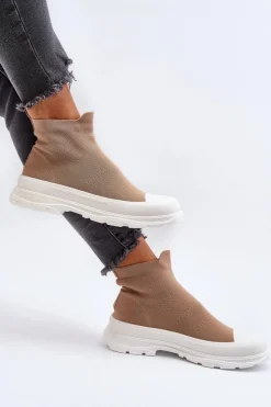 Boto Botki Wiosenne|Botki Sznurowane*Wsuwane Skarpetkowe Botki Damskie Brązowe Ilanae
