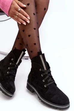 Damskie Boto Wsuwane Zamszowe Botki Damskie Ze Zdobieniem Czarne Plesca