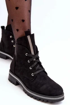Damskie Boto Wsuwane Zamszowe Botki Damskie Ze Zdobieniem Czarne Plesca