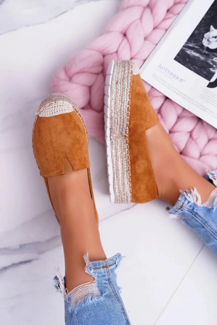 Online Boto Wsuwane Zamszowe Espadryle Camel Mariako