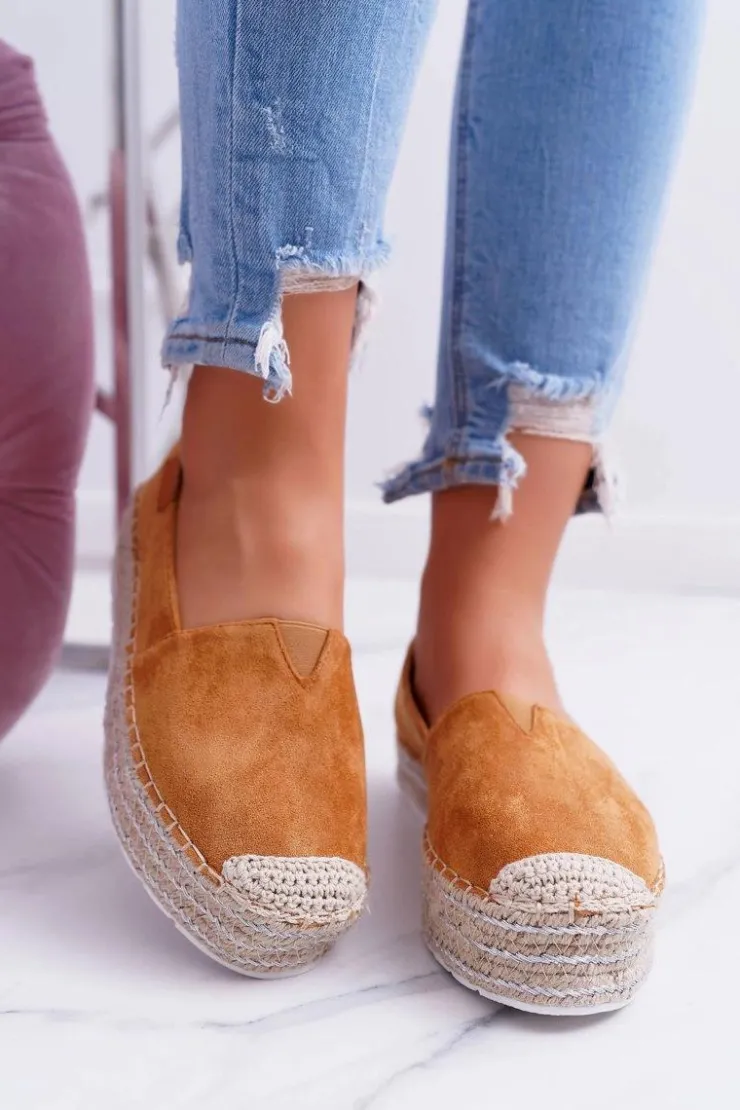 Online Boto Wsuwane Zamszowe Espadryle Camel Mariako