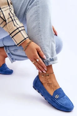 Boto Mokasyny Damskie Zamszowe*Wsuwane Zamszowe Mokasyny Niebieskie Castelo