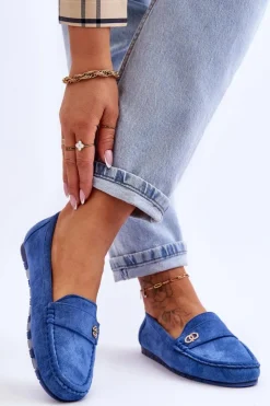 Boto Mokasyny Damskie Zamszowe*Wsuwane Zamszowe Mokasyny Niebieskie Castelo