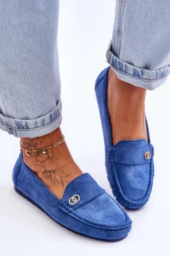 Boto Mokasyny Damskie Zamszowe*Wsuwane Zamszowe Mokasyny Niebieskie Castelo
