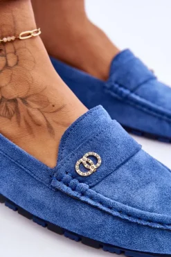 Boto Mokasyny Damskie Zamszowe*Wsuwane Zamszowe Mokasyny Niebieskie Castelo