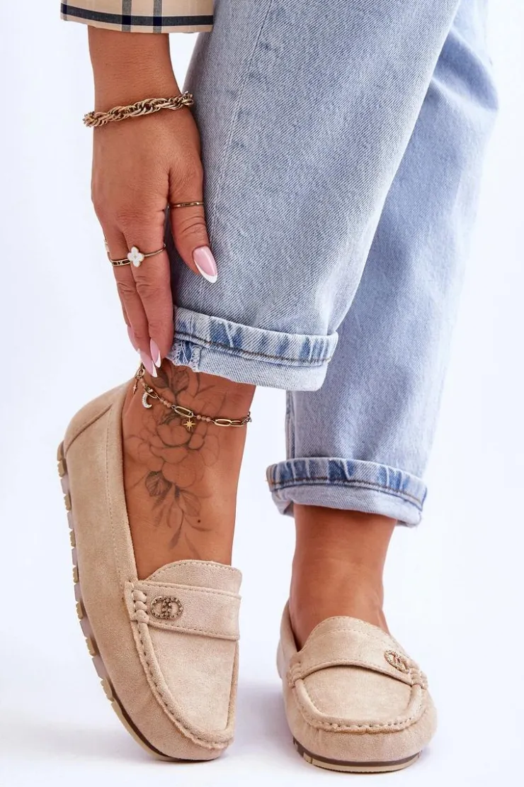 Outlet Boto Wsuwane Zamszowe Mokasyny Beżowe Castelo