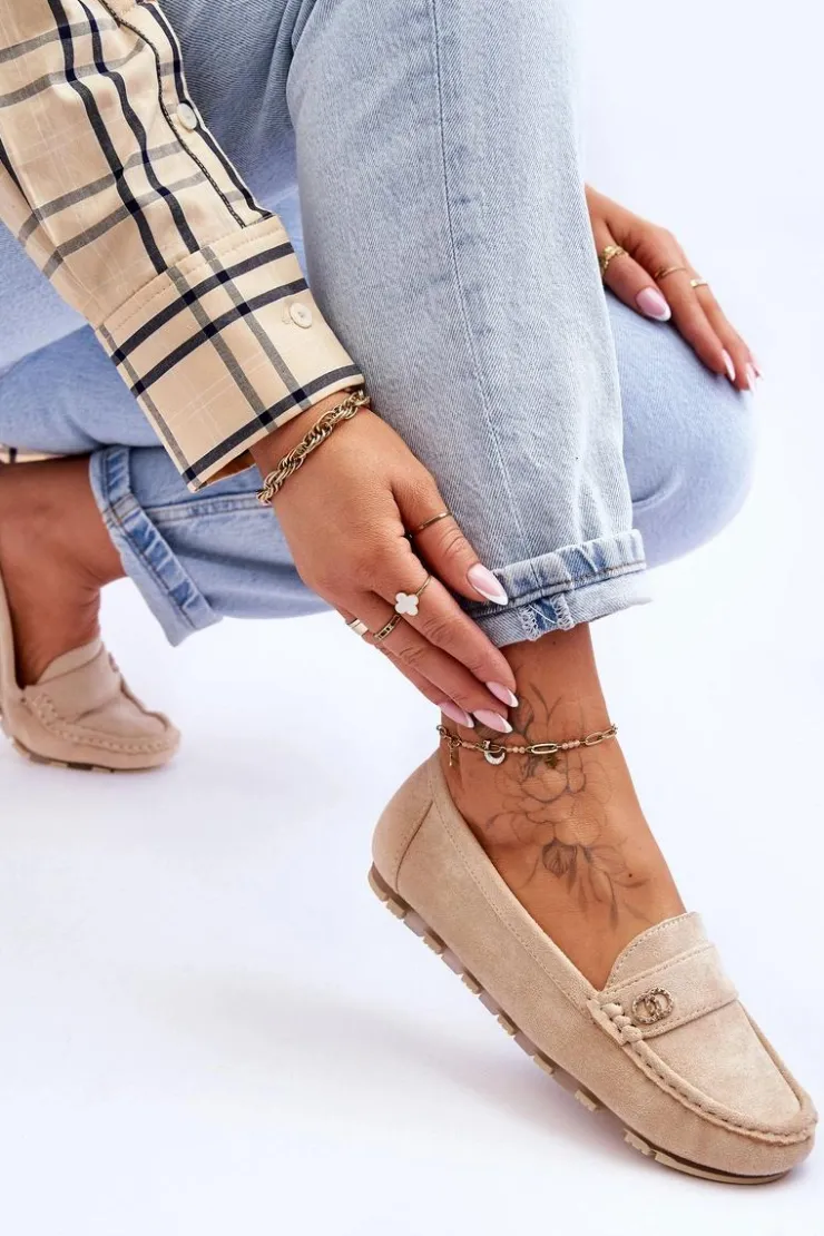 Outlet Boto Wsuwane Zamszowe Mokasyny Beżowe Castelo