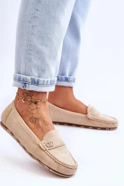 Outlet Boto Wsuwane Zamszowe Mokasyny Beżowe Castelo