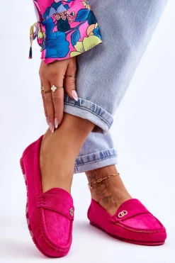 Damskie Boto Wsuwane Zamszowe Mokasyny Fuksja Castelo