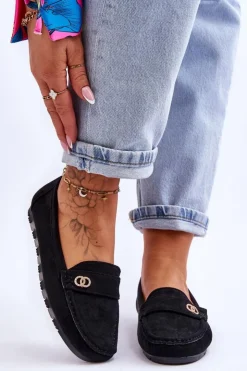 Boto Mokasyny Damskie Zamszowe*Wsuwane Zamszowe Mokasyny Czarne Castelo