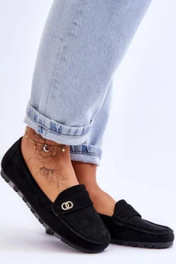 Boto Mokasyny Damskie Zamszowe*Wsuwane Zamszowe Mokasyny Czarne Castelo