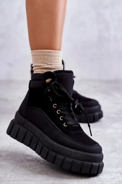 Clearance Boto Wygodne Botki Na Platformie Czarne Sanchio