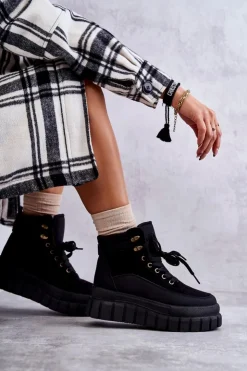 Clearance Boto Wygodne Botki Na Platformie Czarne Sanchio