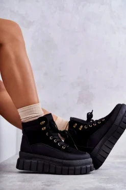 Clearance Boto Wygodne Botki Na Platformie Czarne Sanchio