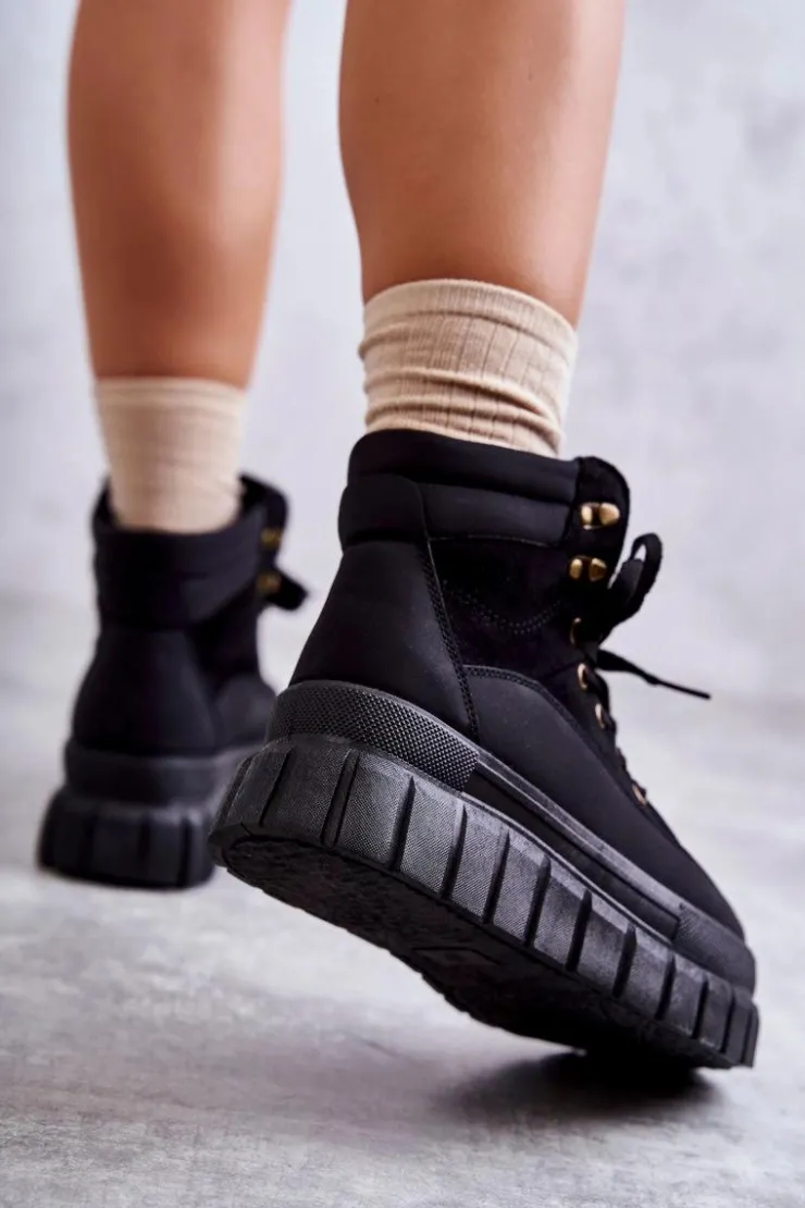 Clearance Boto Wygodne Botki Na Platformie Czarne Sanchio