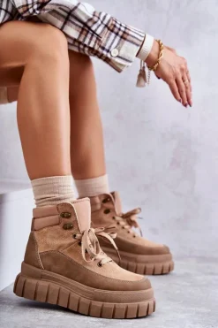 Damskie Boto Wygodne Botki Na Platformie Ciemnobeżowe Sanchio