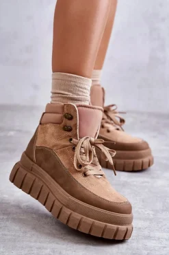 Damskie Boto Wygodne Botki Na Platformie Ciemnobeżowe Sanchio