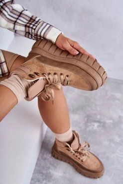 Damskie Boto Wygodne Botki Na Platformie Ciemnobeżowe Sanchio