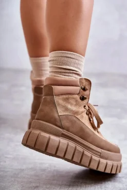 Damskie Boto Wygodne Botki Na Platformie Ciemnobeżowe Sanchio