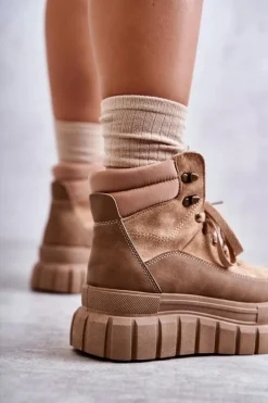 Damskie Boto Wygodne Botki Na Platformie Ciemnobeżowe Sanchio