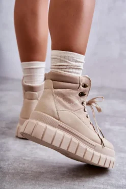 Damskie Boto Wygodne Botki Na Platformie Beżowe Sanchio