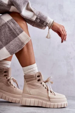 Damskie Boto Wygodne Botki Na Platformie Beżowe Sanchio