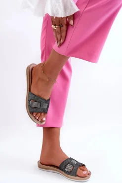 Damskie INBLU Wygodne Błyszczące Klapki Damskie BA000050 Czarne