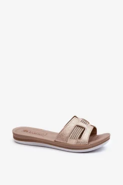 INBLU Klapki Damskie Klasyczne*Wygodne Błyszczące Klapki Damskie BA000050 Złote