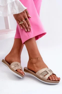 INBLU Klapki Damskie Klasyczne*Wygodne Błyszczące Klapki Damskie BA000050 Złote