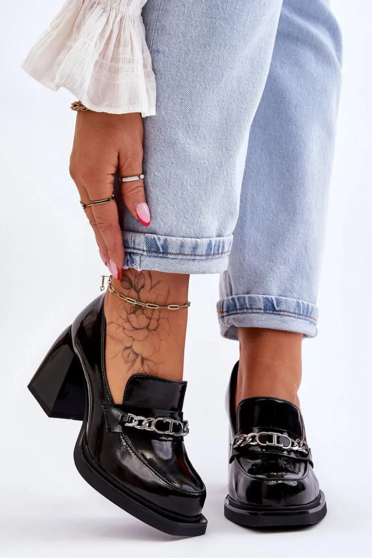 Damskie buty S.Barski Czółenka Na Słupku|Czółenka Klasyczne*Wygodne Czółenka Na Masywnym Obcasie Czarne Julien