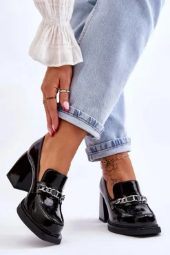 Damskie buty S.Barski Czółenka Na Słupku|Czółenka Klasyczne*Wygodne Czółenka Na Masywnym Obcasie Czarne Julien