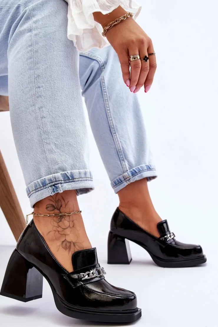 Damskie buty S.Barski Czółenka Na Słupku|Czółenka Klasyczne*Wygodne Czółenka Na Masywnym Obcasie Czarne Julien