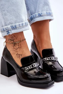 Damskie buty S.Barski Czółenka Na Słupku|Czółenka Klasyczne*Wygodne Czółenka Na Masywnym Obcasie Czarne Julien