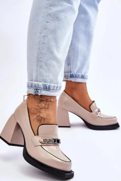 Damskie Damskie buty S.Barski Wygodne Czółenka Na Masywnym Obcasie Beżowe Julien