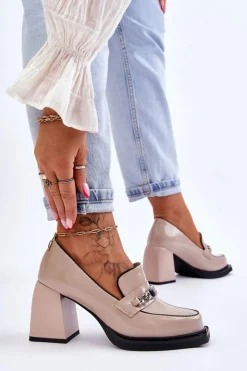 Damskie Damskie buty S.Barski Wygodne Czółenka Na Masywnym Obcasie Beżowe Julien