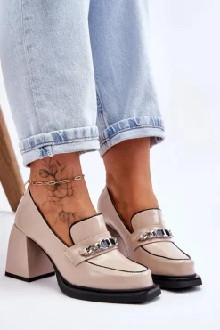 Damskie Damskie buty S.Barski Wygodne Czółenka Na Masywnym Obcasie Beżowe Julien