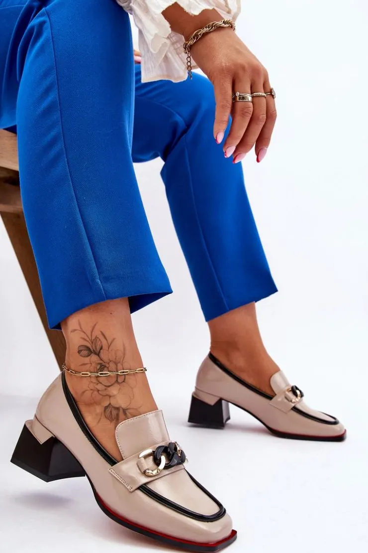 Damskie Damskie buty S.Barski Wygodne Czółenka Na Niskim Obcasie Beżowe Valenti