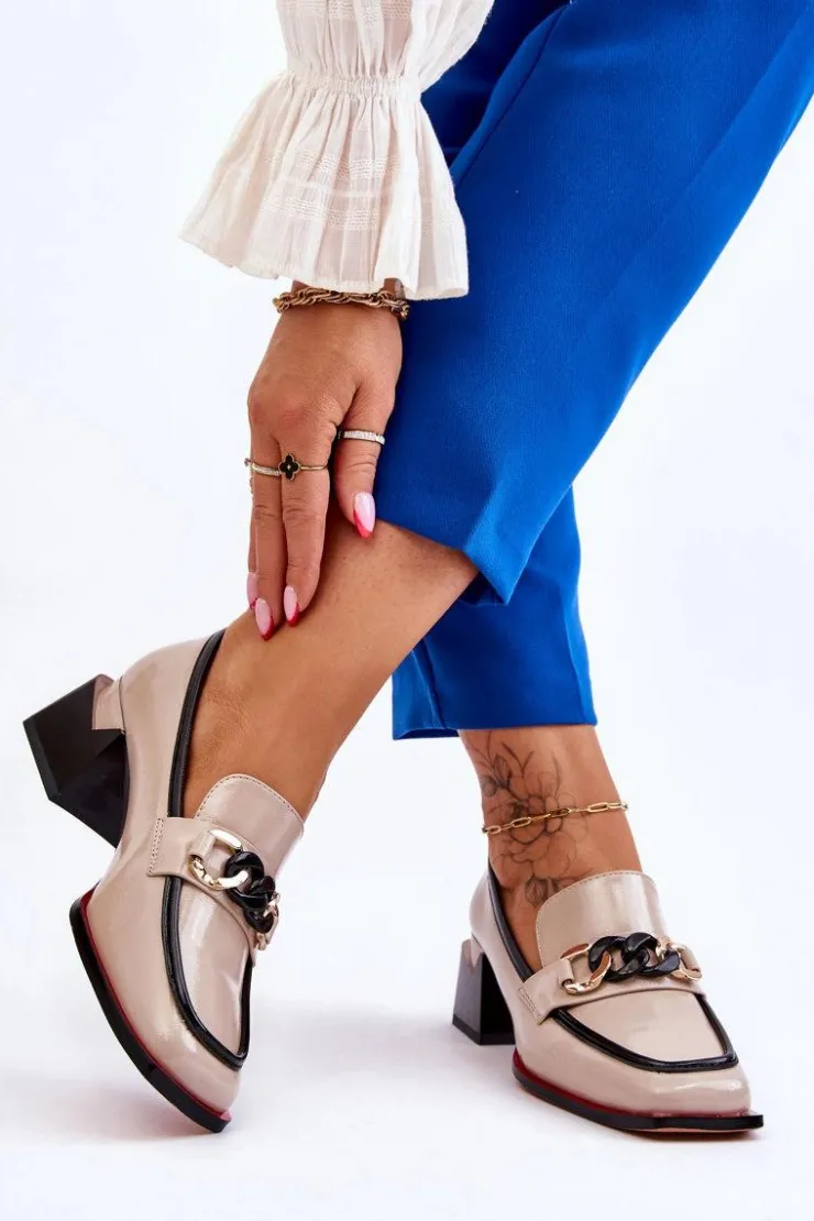 Damskie Damskie buty S.Barski Wygodne Czółenka Na Niskim Obcasie Beżowe Valenti