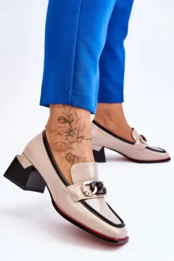 Damskie Damskie buty S.Barski Wygodne Czółenka Na Niskim Obcasie Beżowe Valenti