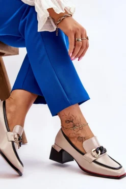 Damskie Damskie buty S.Barski Wygodne Czółenka Na Niskim Obcasie Beżowe Valenti