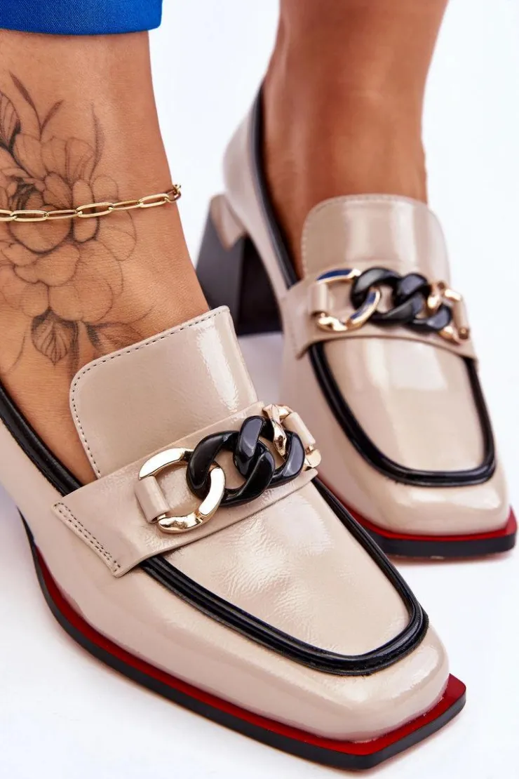 Damskie Damskie buty S.Barski Wygodne Czółenka Na Niskim Obcasie Beżowe Valenti