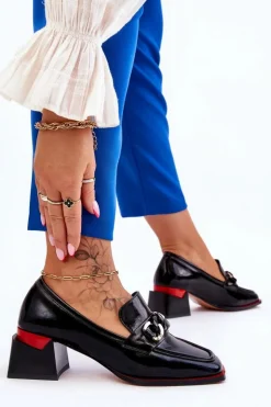 Damskie buty S.Barski Czółenka Na Słupku|Czółenka Klasyczne*Wygodne Czółenka Na Niskim Obcasie Czarne Valenti