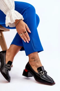 Damskie buty S.Barski Czółenka Na Słupku|Czółenka Klasyczne*Wygodne Czółenka Na Niskim Obcasie Czarne Valenti