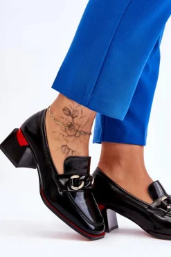 Damskie buty S.Barski Czółenka Na Słupku|Czółenka Klasyczne*Wygodne Czółenka Na Niskim Obcasie Czarne Valenti